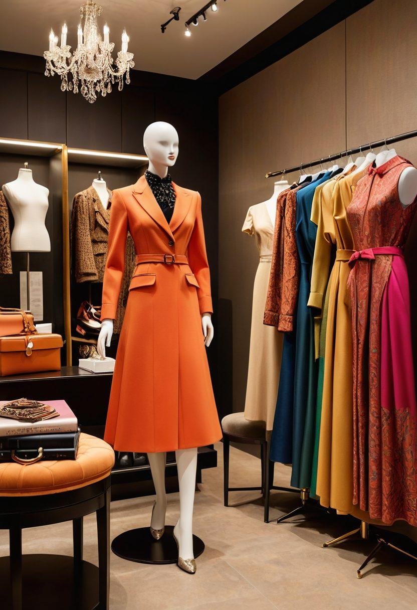 A chic fashion boutique setting with a stylish mannequin dressed in an elegant outfit, surrounded by fashion books and stylish accessories. Include a stylish coach giving tips to a diverse group of eager listeners, emphasizing the art of elegance in fashion. Use rich textures and sophisticated color palettes to evoke luxury and refinement. 3D. vibrant colors. soft focus.